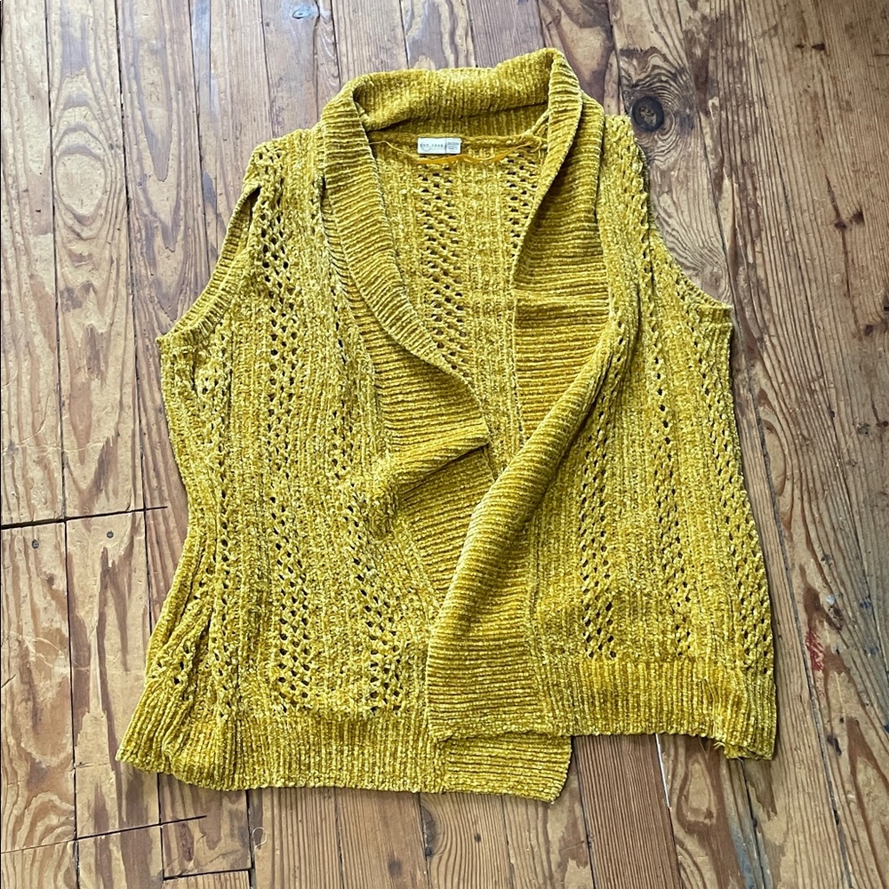 C Mustard Open Knit Cardigan Vest